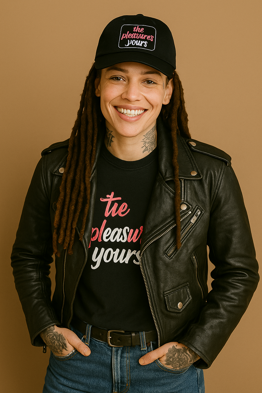 The Pleasure's Yours 5 panel cap, lifestyle photo